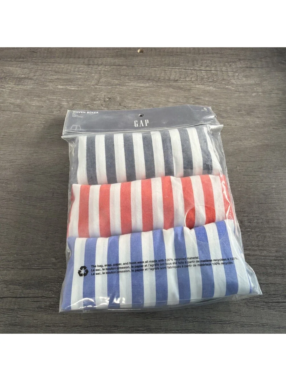 GAP Men's 3 Pack Organic Cotton Functional Fly Knit Boxers White Stripes Small